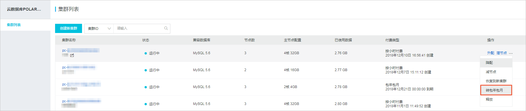 按小时付费转包年包月_计费_PolarDB MySQL数据库_云数据库PolarDB