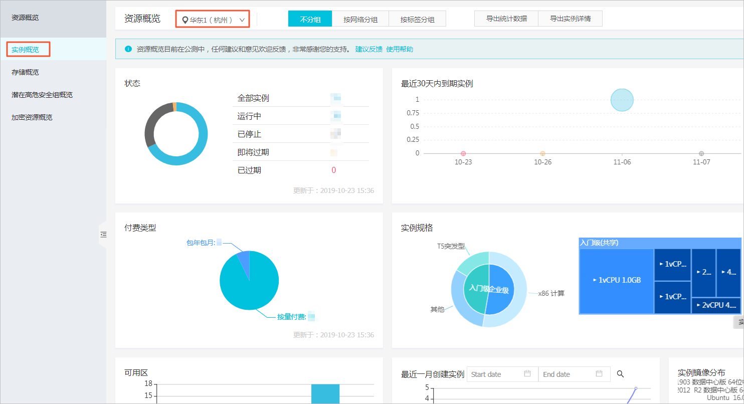 查看实例概览_资源概览_资源_标签与资源_云服务器 ECS