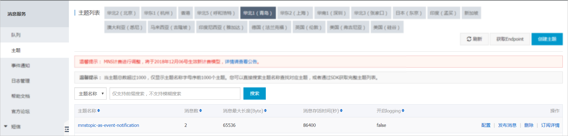 事件通知概述-MNS主题事件通知示例