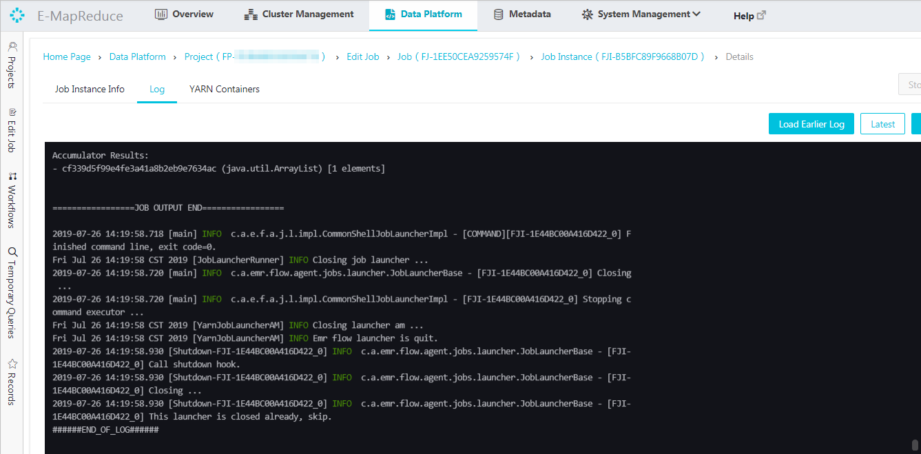 View the logs of the Flink job