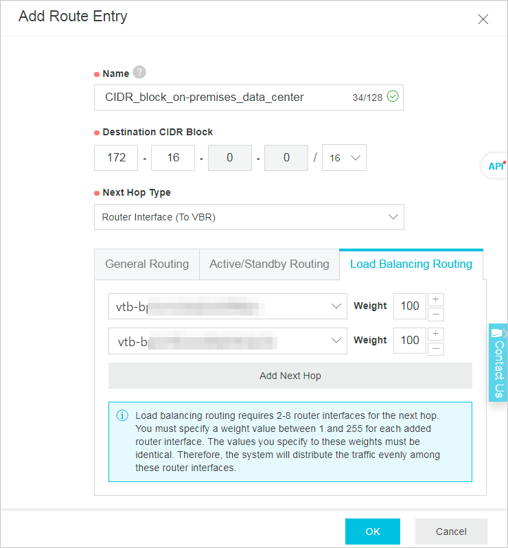 Configure load balancing route