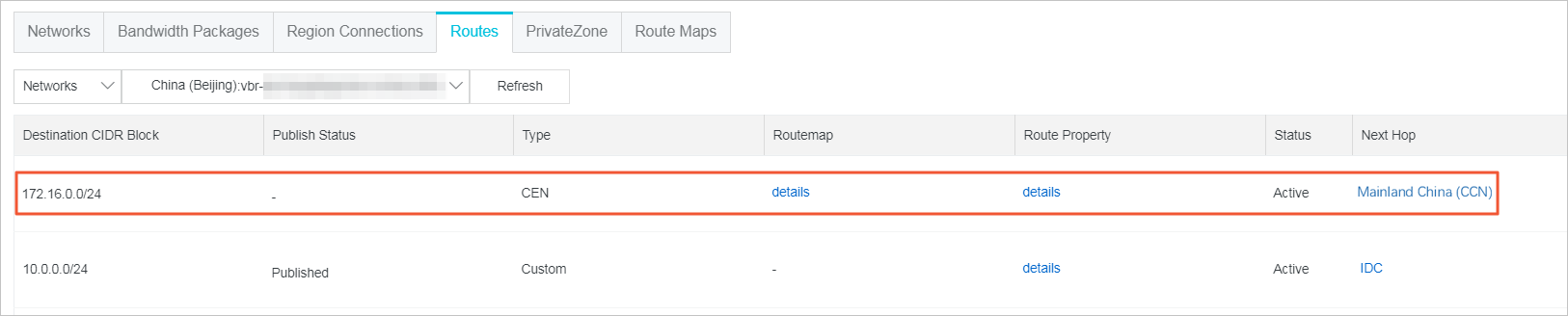 Set a route map that allows the on-premises data cente to access branch 1