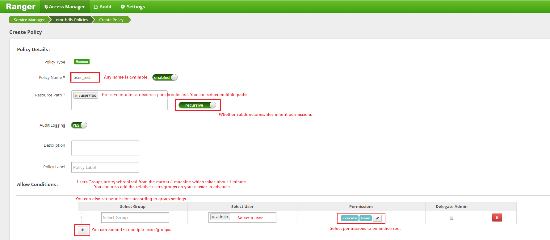 Policy configuration