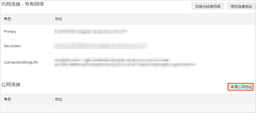 申请公网连接地址 申请公网连接地址_副本集快速入门_云数据库 MongoDB 版 阿里云技术文档