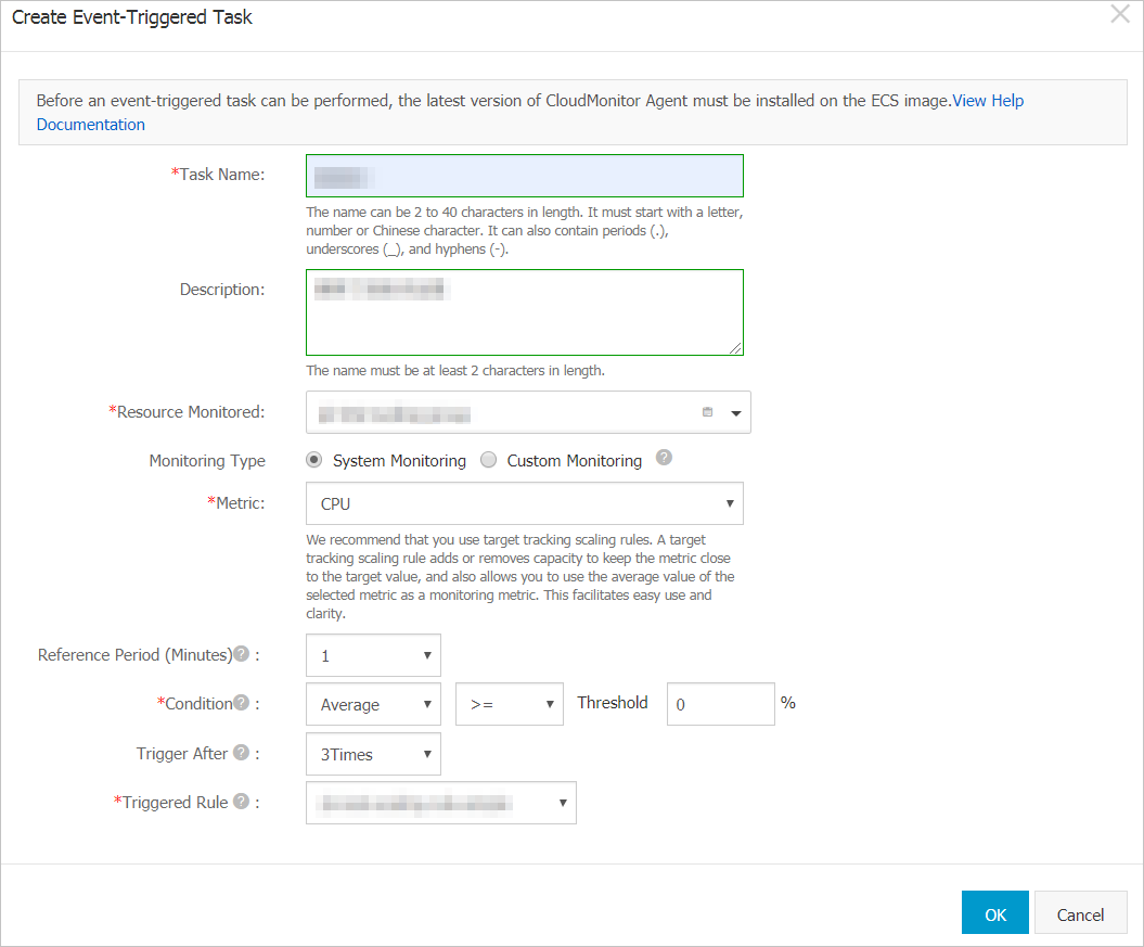 Set a system monitoring alert task