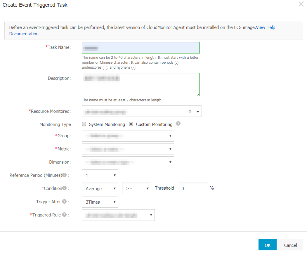 Set a custom monitoring alert task