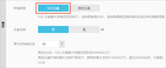 存储类型为SSD云盘