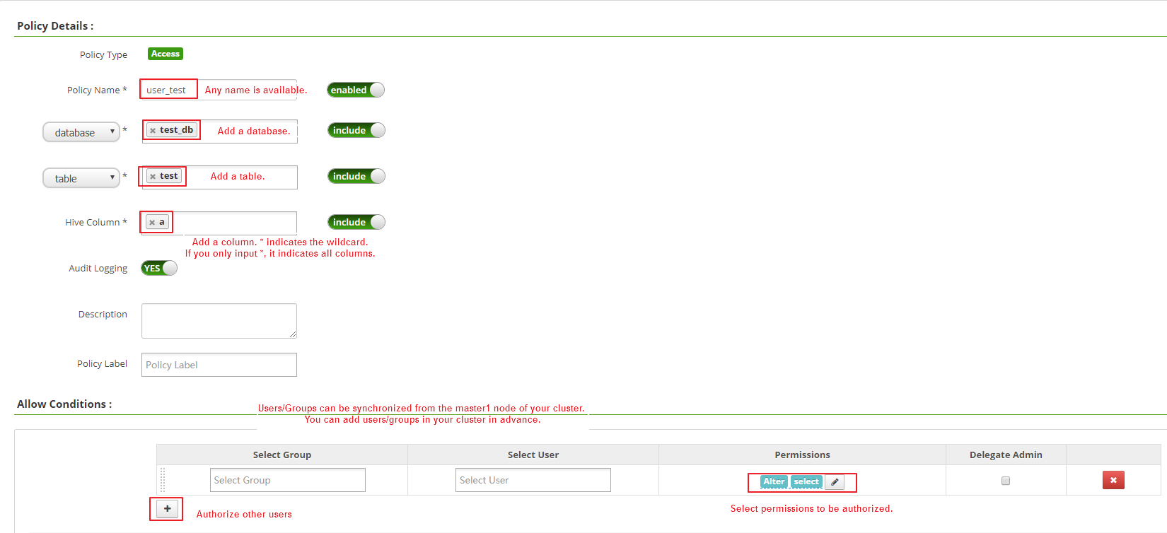 Policy configuration