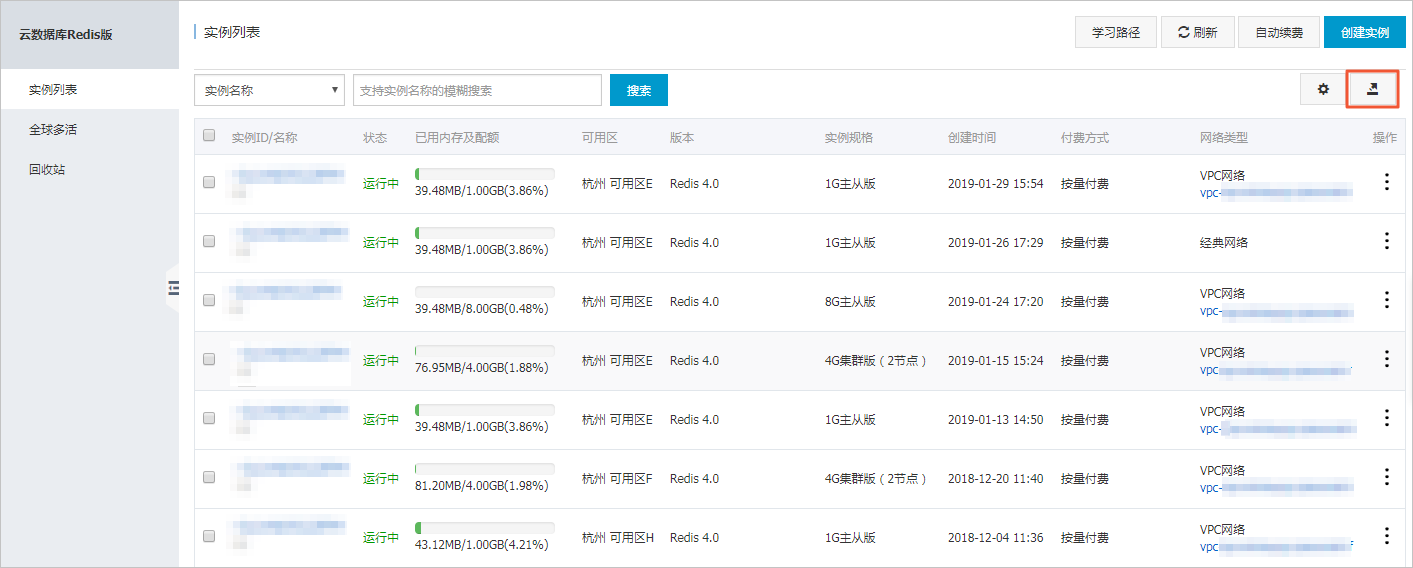 导出实例列表_实例管理_用户指南_云数据库 Redis 版 阿里云技术文档 第1张