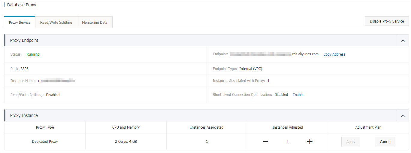 Database Proxy page