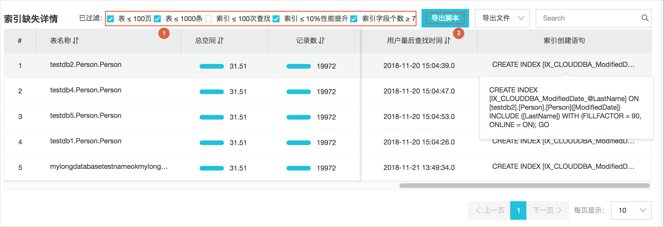 索引缺失_性能优化/诊断（CloudDBA）_RDS SQL Server 数据库_云数据库 RDS 版 阿里云技术文档 第2张