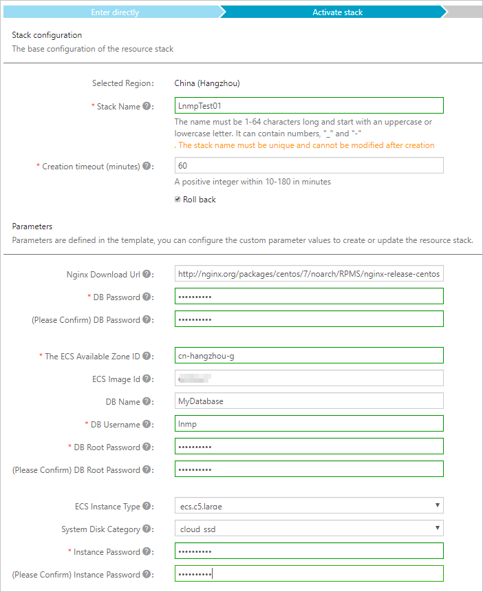 Configure parameters