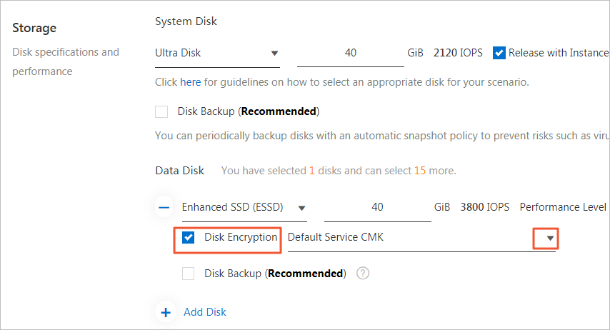 Encrypt a data disk when you create an instance