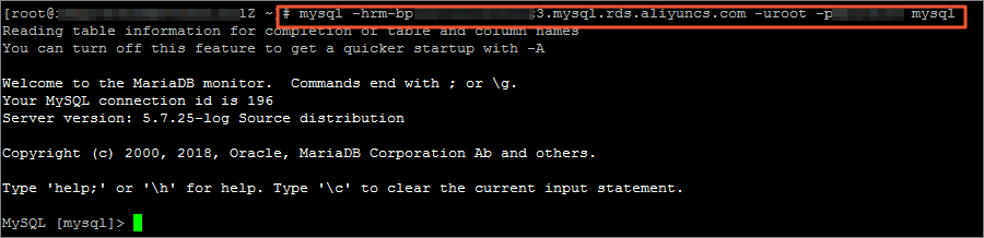 MySQL实例命令行连接示例