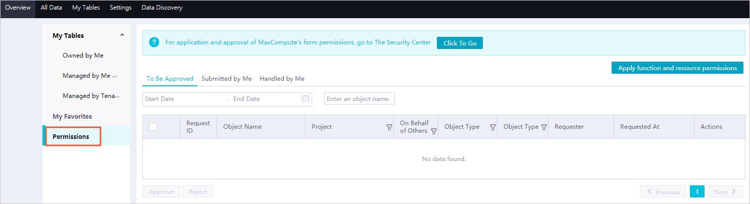 Permission Management page