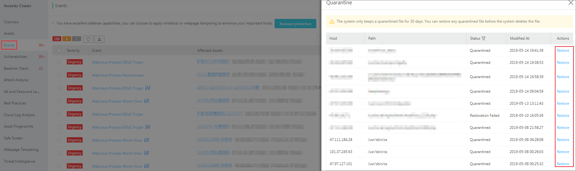 Restores quarantined files
