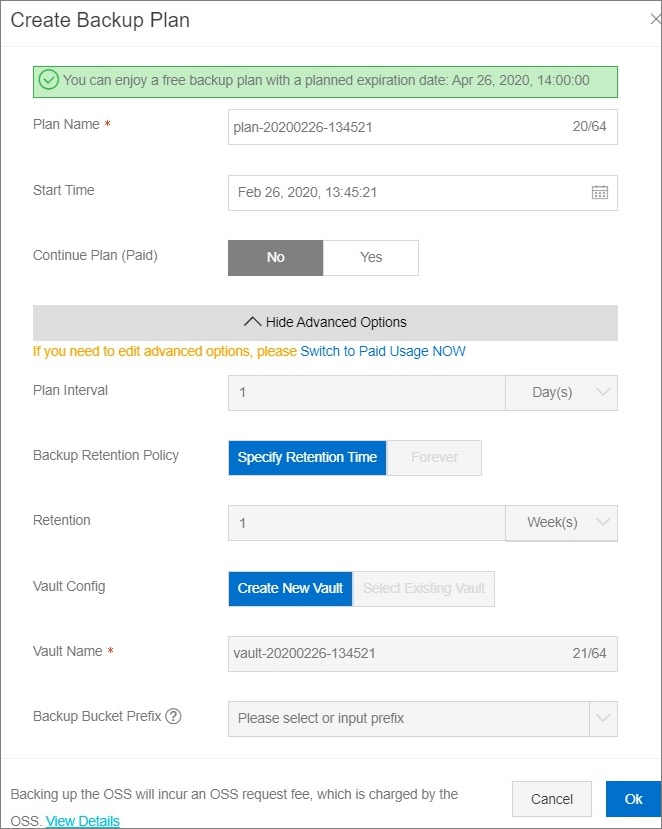 Create Backup Plan pane