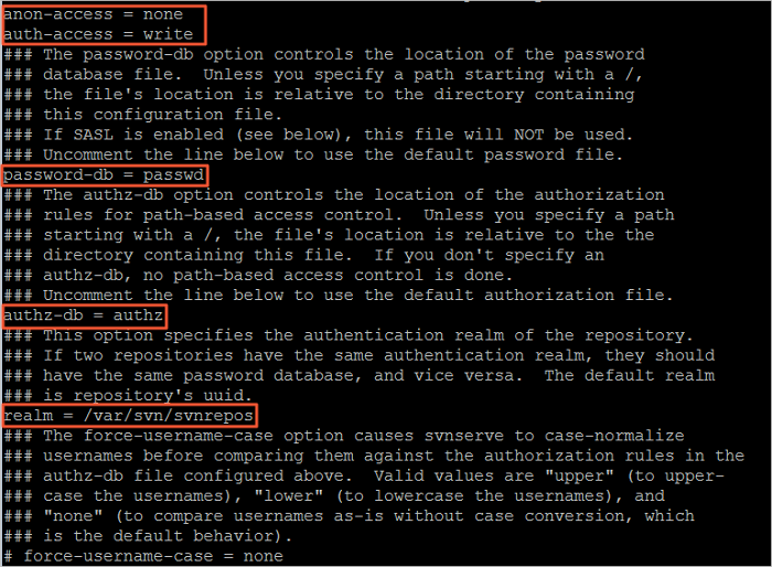 Modify the configurations of the SVN service