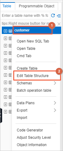 Edit Table Structure
