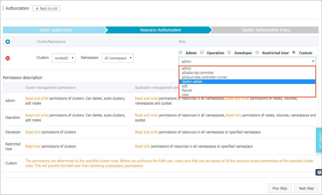 Custom RBAC roles