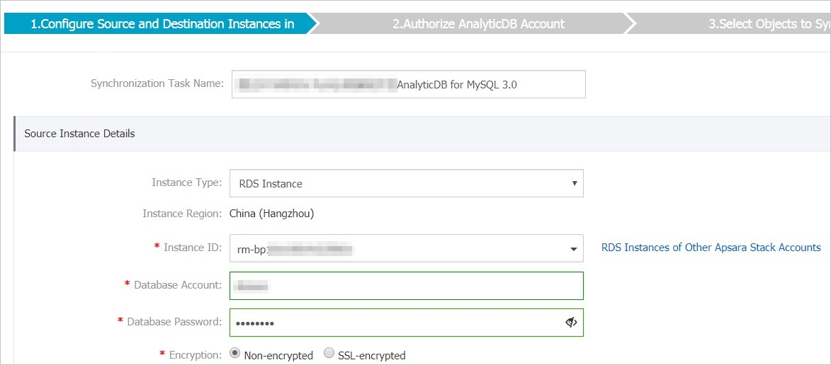Configure the synchronization channel 1