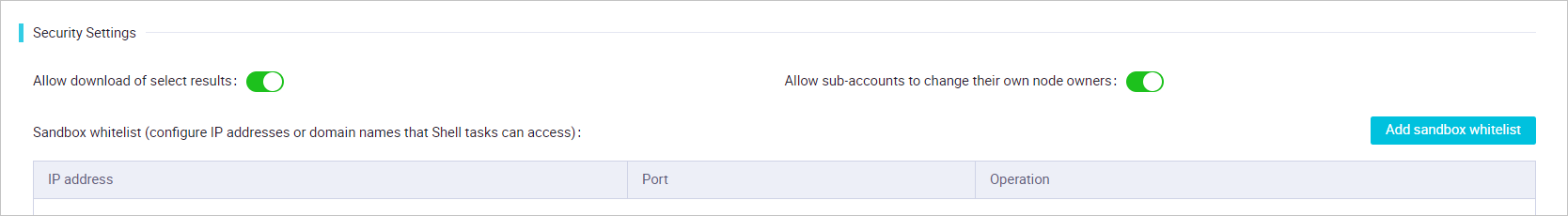 Security Settings section