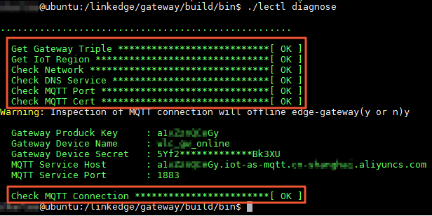Normal status of the gateway