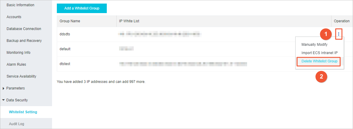 Delete an IP whitelist