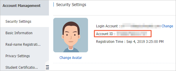 Obtain an Alibaba Cloud account ID