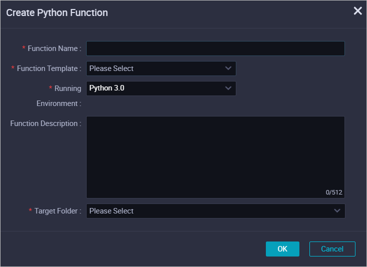 Create Python Function dialog box