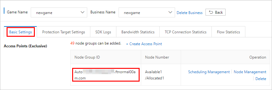 Basic settings and a node group ID