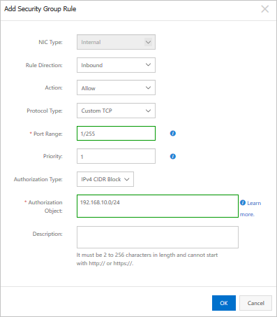 Configure a security group rule
