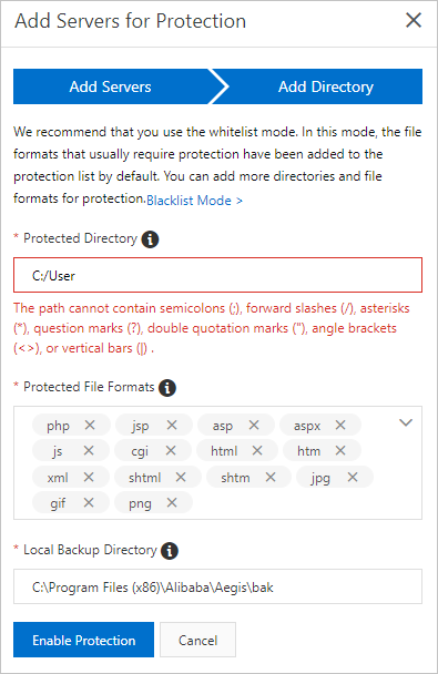Configuration errors of a protected directory