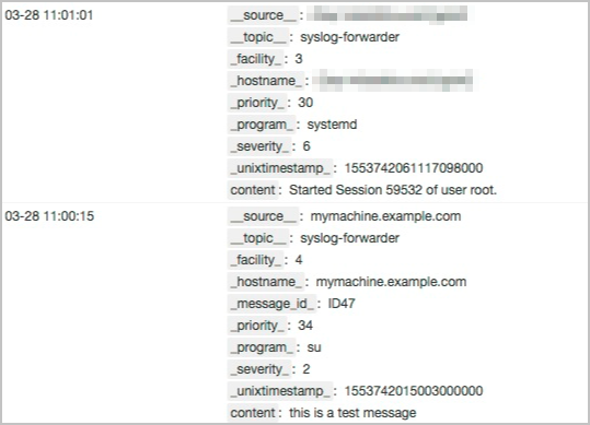 Sample log entries
