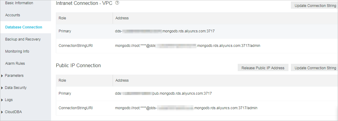 View connection details on a standalone instance