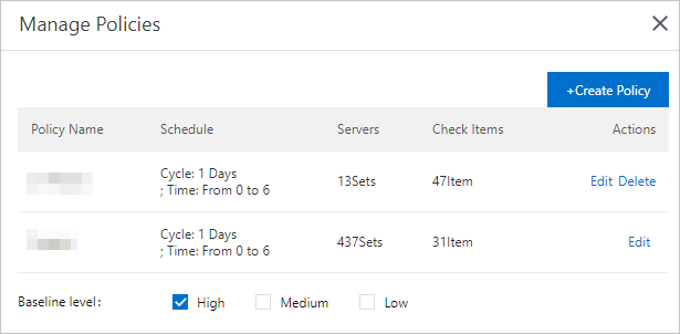 Baseline check policy management