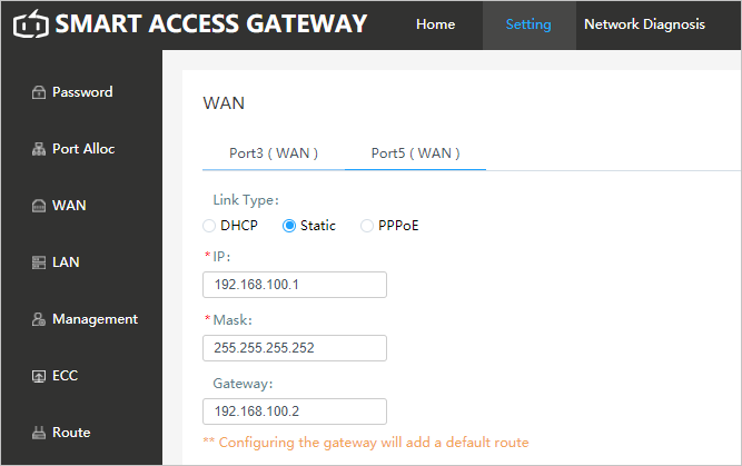 Configure the WAN port
