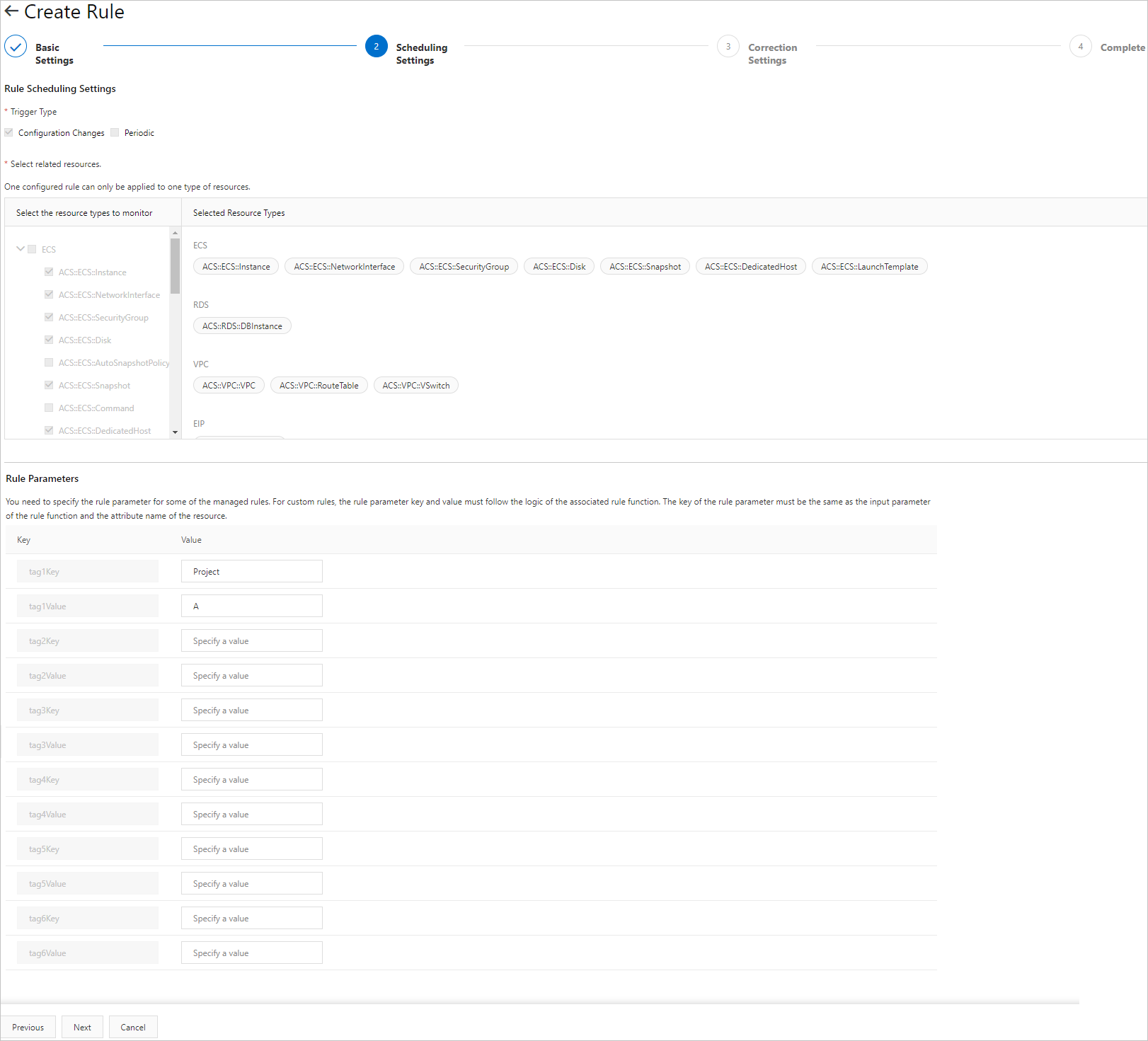 Scheduling Settings step