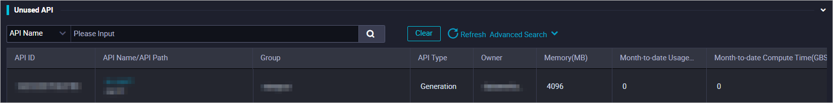 Unused API section
