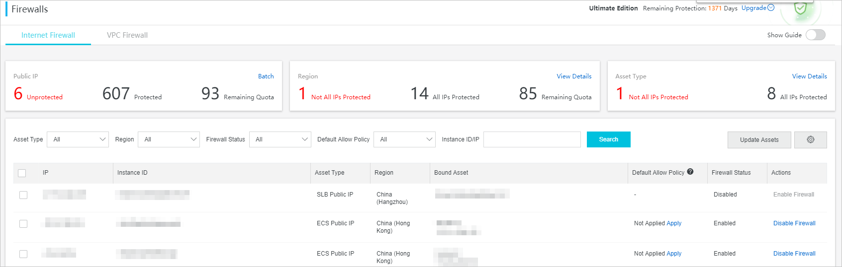 Internet Firewall tab