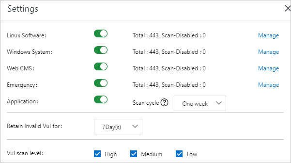 Vulnerabilities settings