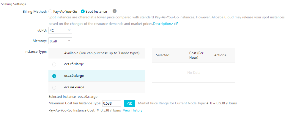 Scaling Settings section