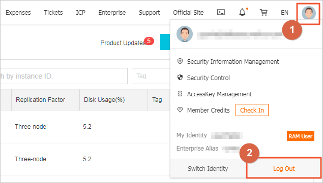 Log off from the ApsaraDB for MongoDB console