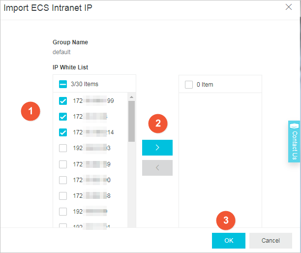 Add internal network IP address of the ECS instance to a whitelist