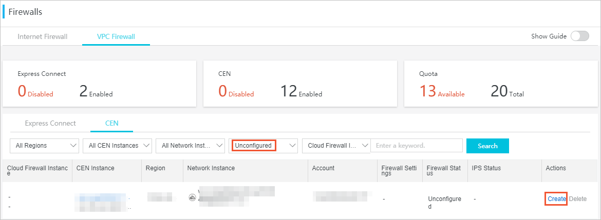 Cloud Firewall unconfigured