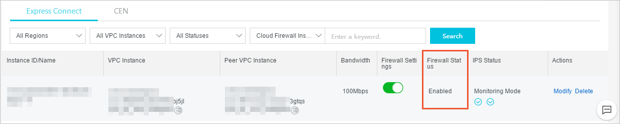 Cloud Firewall enabled