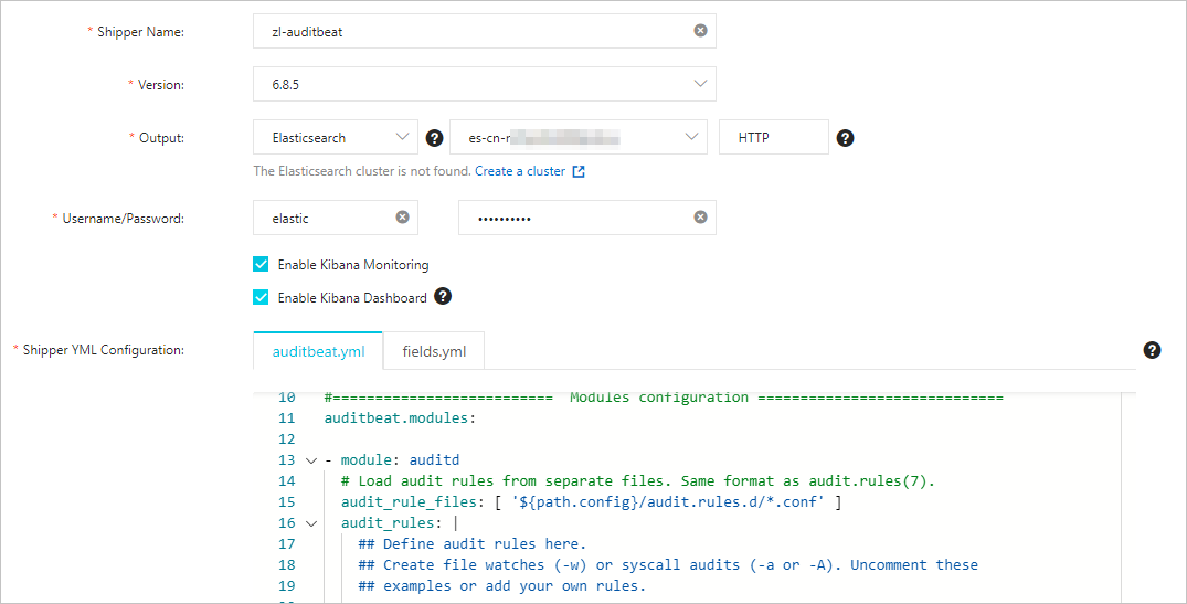 Configure the Auditbeat shipper