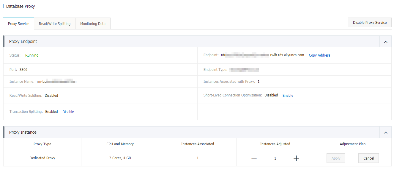 Database Proxy page