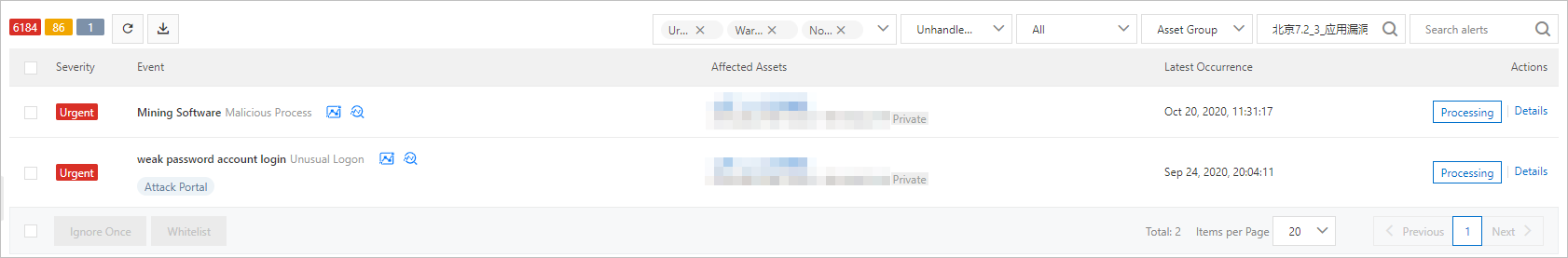 Alerts generated from mining programs