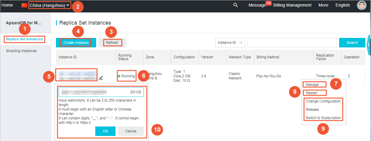 ApsaraDB for MongoDB console homepage